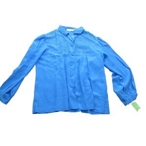 Peony‎ Shirt Womens 42 Silk Hand Embroidered Floral Button Blouse Vintage